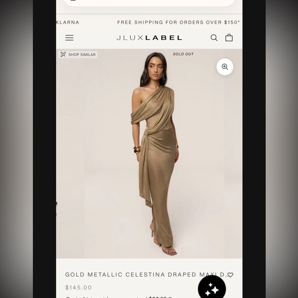 Jluxlabel gold metallic celestina draped dress. Worn once.